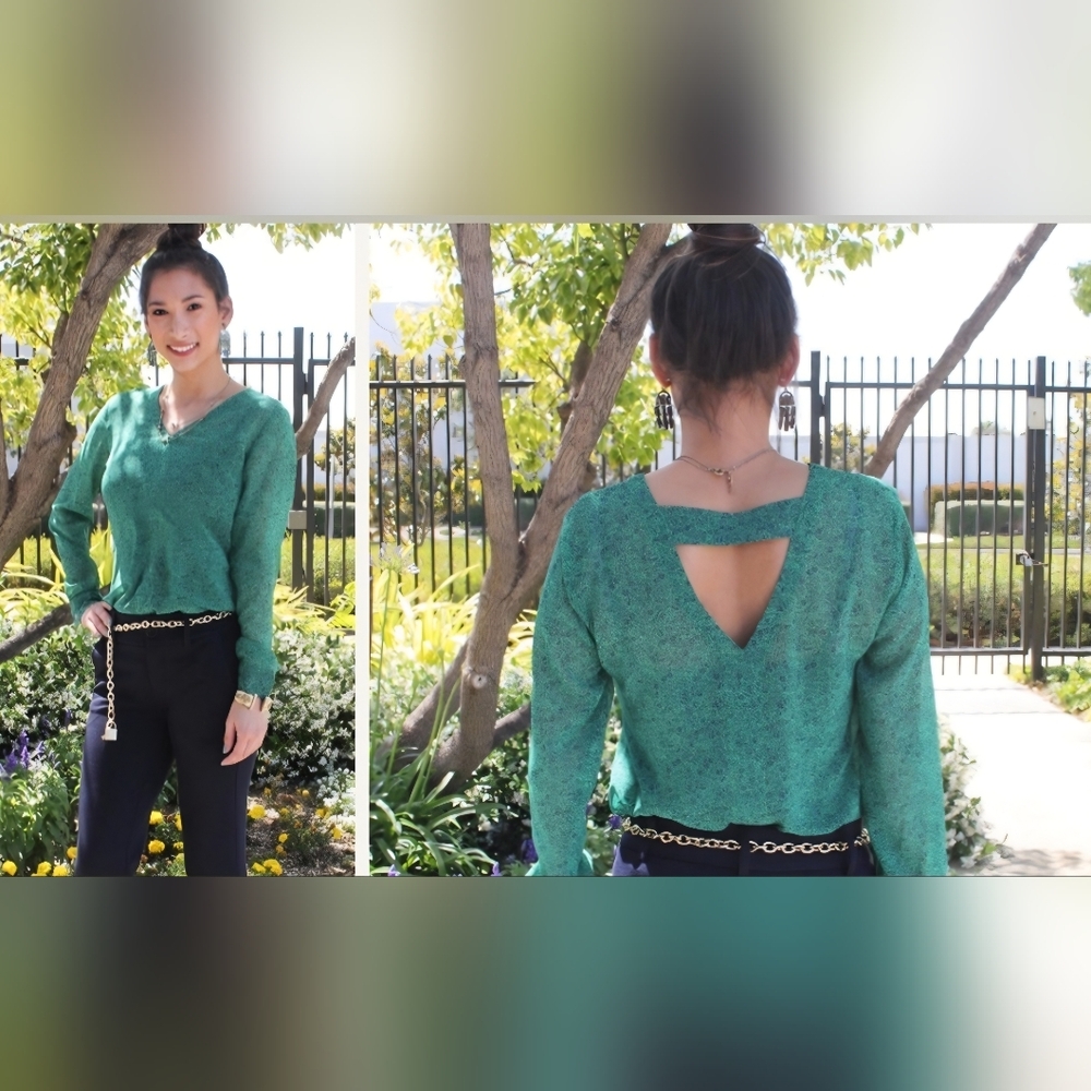 CAbi Green Paisley Long Sleeve Top